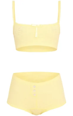 Lemon Textured Bralette And Boxer Lingerie Set