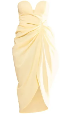 Lemon Woven Bandeau V Bar Gathered Hip Midi Dress
