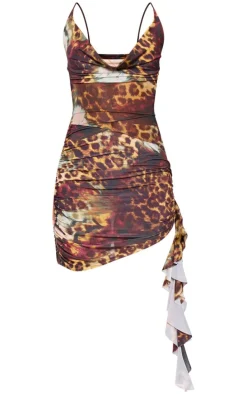 Leopard Abstract Double Layer Slinky Mesh Panel Bodycon Dress