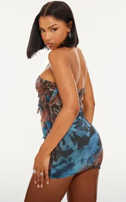 Leopard Abstract Print Mesh Bandeau Mini Dress