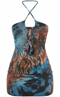 Leopard Abstract Print Mesh Bandeau Mini Dress