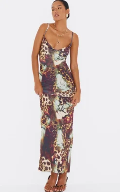 Leopard Abstract Print Slinky Maxi Dress