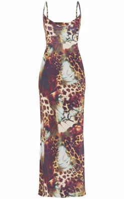 Leopard Abstract Print Slinky Maxi Dress