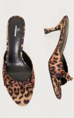 Leopard Bow Strap Low Heel Open Toe Mules