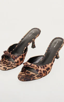 Leopard Bow Strap Low Heel Open Toe Mules