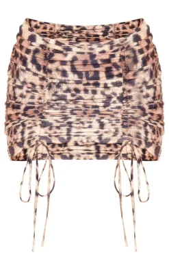 Leopard Crinkly Woven Ruched Front Mini Skirt