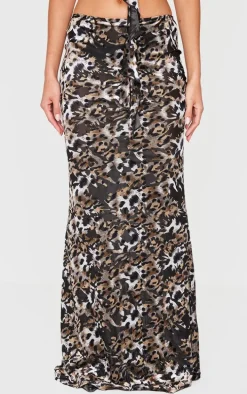 Leopard Devore Fish Tail Maxi Skirt