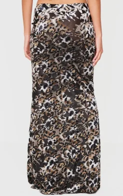 Leopard Devore Fish Tail Maxi Skirt