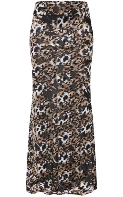 Leopard Devore Fish Tail Maxi Skirt