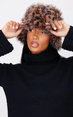 Leopard Faux Fur Bucket Hat