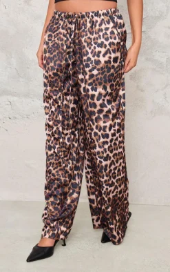 Leopard Premium Satin Low Rise Wide Leg Drawstring Pants