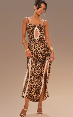 Leopard Print Cut Out Lace Detail Maxi Dress