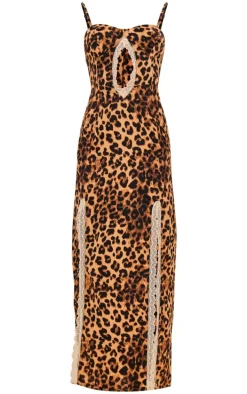 Leopard Print Cut Out Lace Detail Maxi Dress