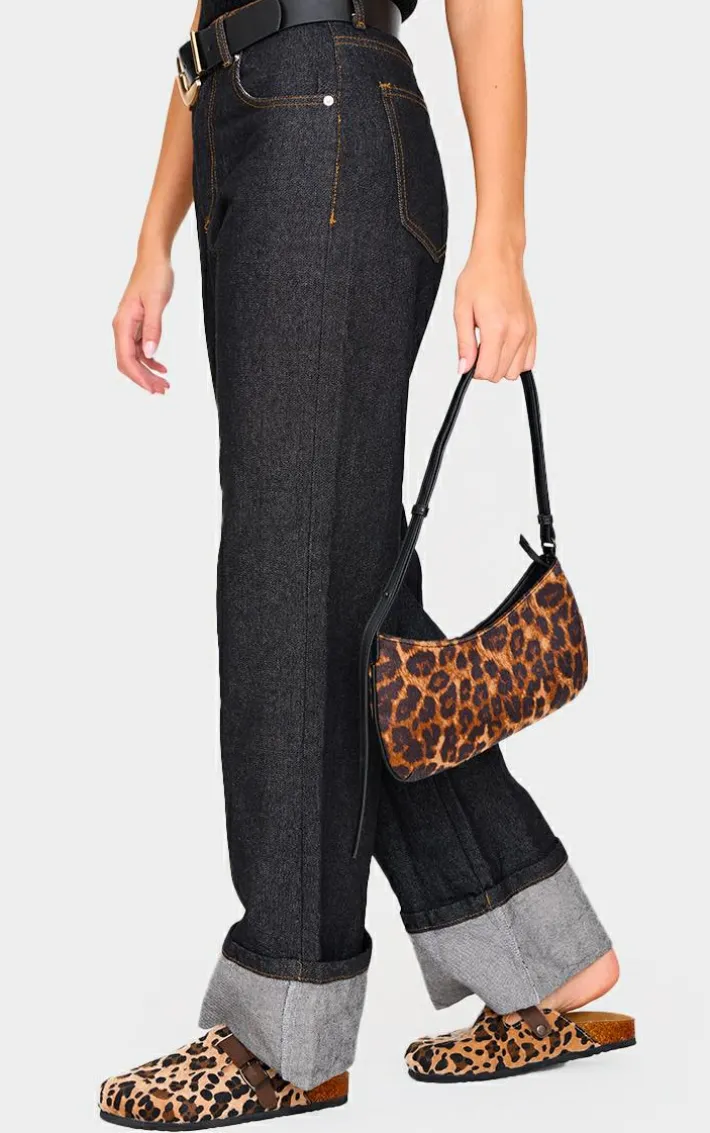 Leopard Print Faux Pony Hair Round Toe Buckle Mule Clog