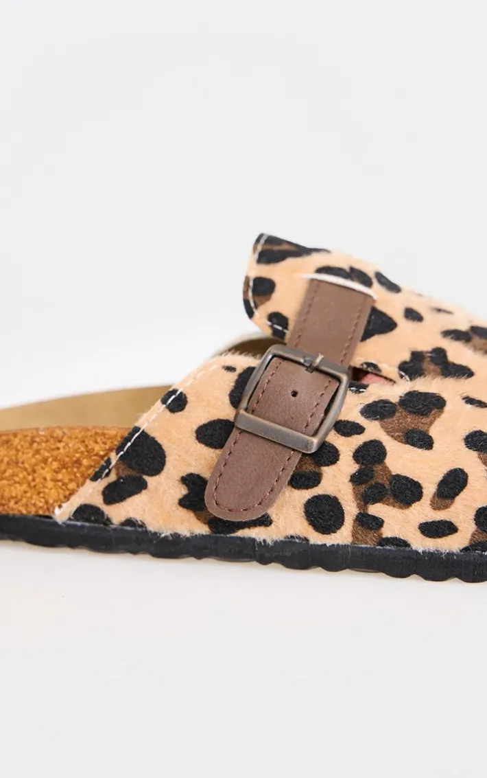 Leopard Print Faux Pony Hair Round Toe Buckle Mule Clog
