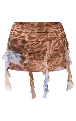 Leopard Print Floral Ruffle Hem Mini Skirt