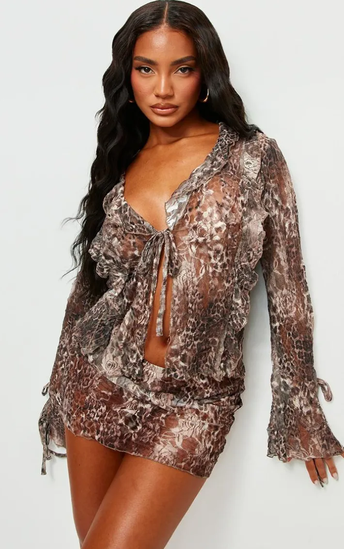 Leopard Print Lace Micro Mini Skirt