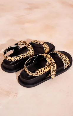 Leopard Print Leather Round Toe Footbed Sandals