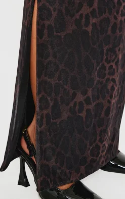 Leopard Print Mesh Printed Racer Neck Maxi Dress
