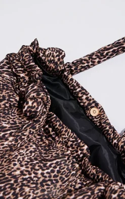 Leopard Print Nylon Padded Tube Handle Tote Bag