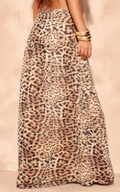 Leopard Print Twist Front Maxi Skirt