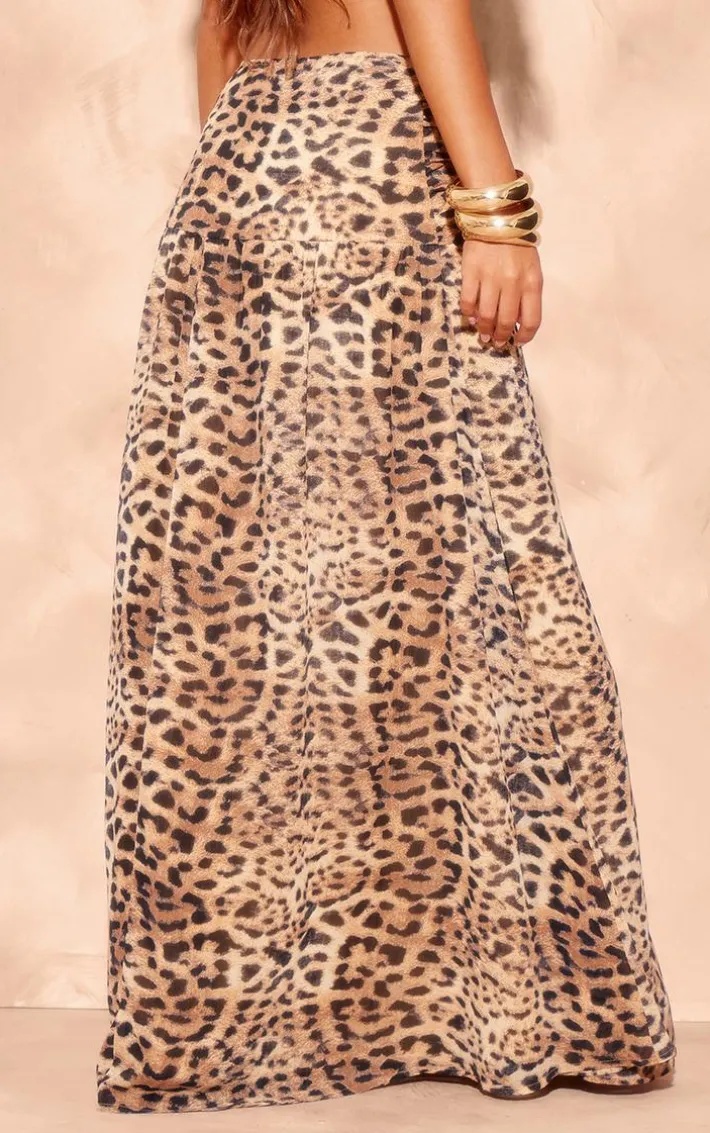 Leopard Print Twist Front Maxi Skirt