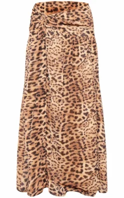 Leopard Print Twist Front Maxi Skirt