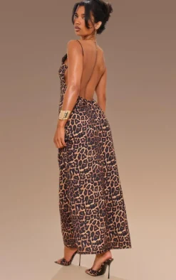 Leopard Print Woven Cami Backless Maxi Dress