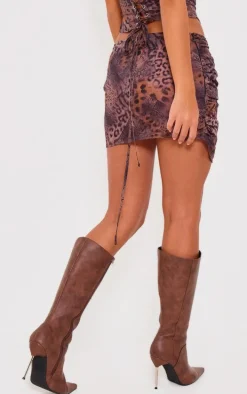 Leopard Printed Chiffon Foldover Ruched Mini Skirt