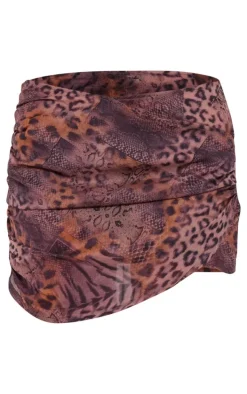 Leopard Printed Chiffon Foldover Ruched Mini Skirt
