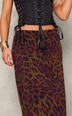 Leopard Printed Chiffon Maxi Skirt