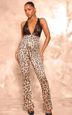 Leopard Printed Lace Halter Neck Slinky Jumpsuit