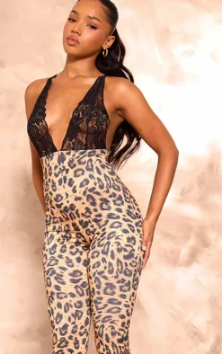 Leopard Printed Lace Halter Neck Slinky Jumpsuit