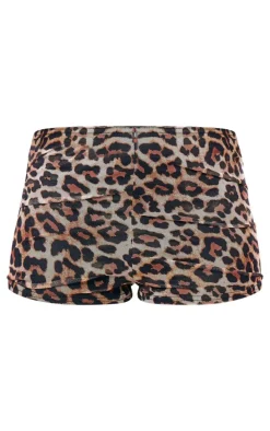 Leopard Printed Lined Mesh Hot Pants