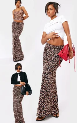 Leopard Printed Lined Mesh Maxi Skirt