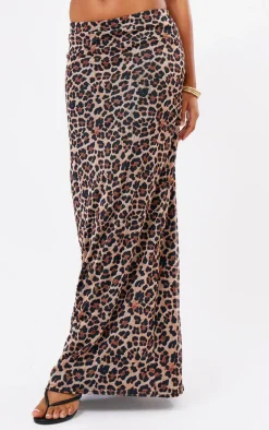 Leopard Printed Lined Mesh Maxi Skirt