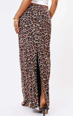 Leopard Printed Lined Mesh Maxi Skirt