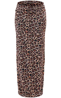 Leopard Printed Lined Mesh Maxi Skirt