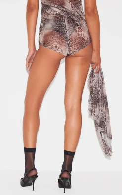Leopard Printed Mesh Hot Pants