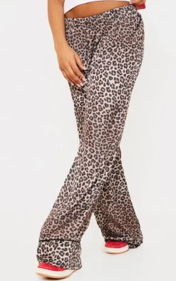 Leopard Printed Satin Wide Leg Pants