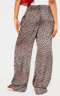Leopard Printed Satin Wide Leg Pants