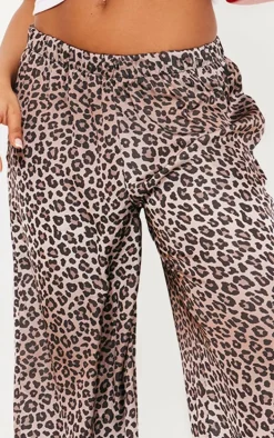 Leopard Printed Satin Wide Leg Pants