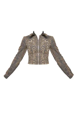 Leopard Printed Twill Biker Jacket