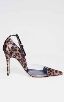 Leopard Satin Perspex Point Toe Court Heels