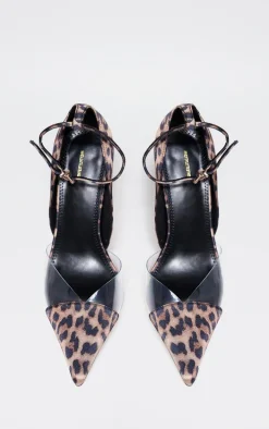 Leopard Satin Perspex Point Toe Court Heels
