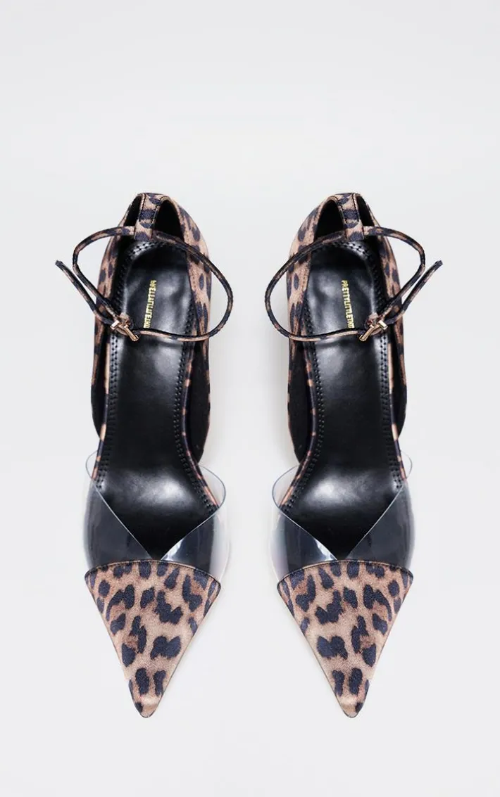 Leopard Satin Perspex Point Toe Court Heels