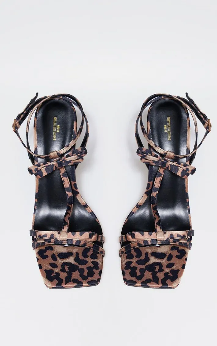 Leopard Satin Wide Fit Square Toe Bow Heeled Sandals