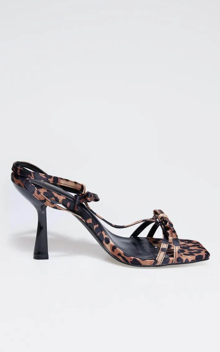 Leopard Satin Wide Fit Square Toe Bow Heeled Sandals