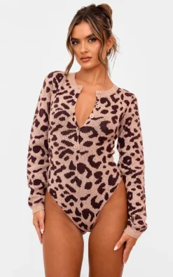 Leopard Soft Knit Button Up Bodysuit