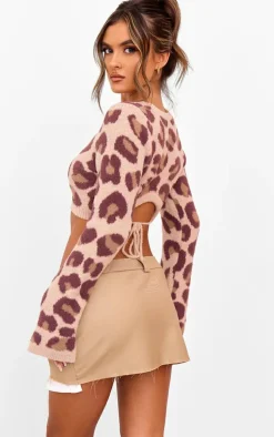 Leopard Soft Knit Open Back Sweater